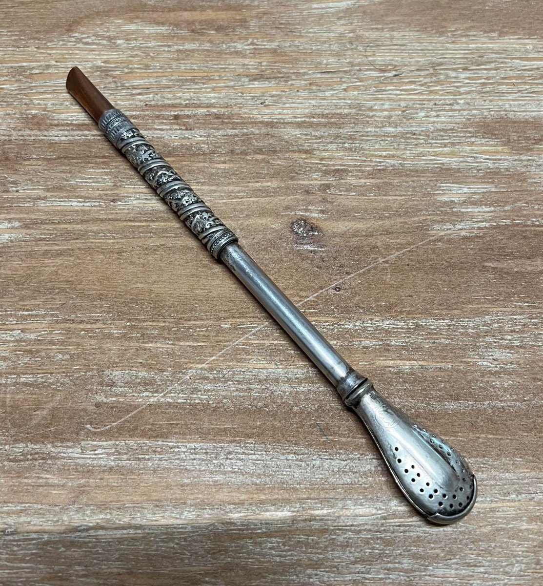 South America / Argentina: Old Bombilla Or Mate Spoon / Filter Straw -photo-3