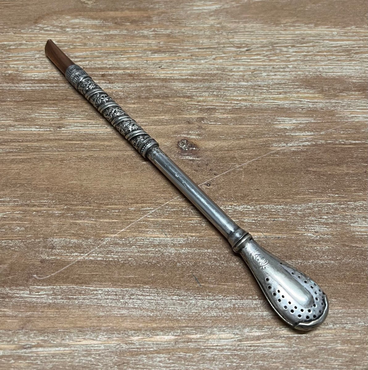 South America / Argentina: Old Bombilla Or Mate Spoon / Filter Straw 