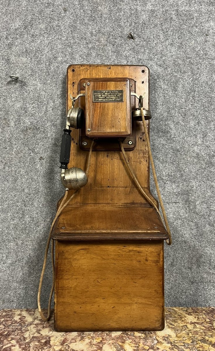 Téléphone Ancien Dit " Boite à Sel" En Bois Massif Modèle 1910 -photo-1