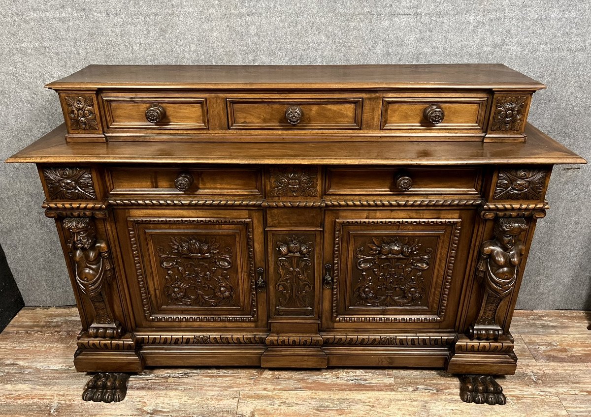  Renaissance Style Caryatides Tiered Buffet In Walnut -photo-3