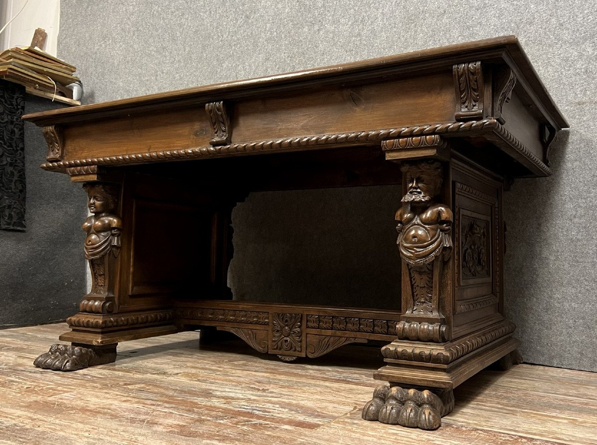 Renaissance Style Caryatid Desk Table In Walnut -photo-3