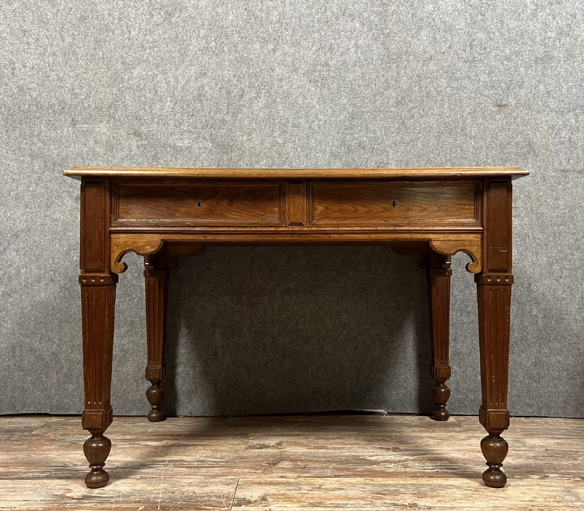 Louis XVI Style Solid Oak Center Desk With Secret Drawers 