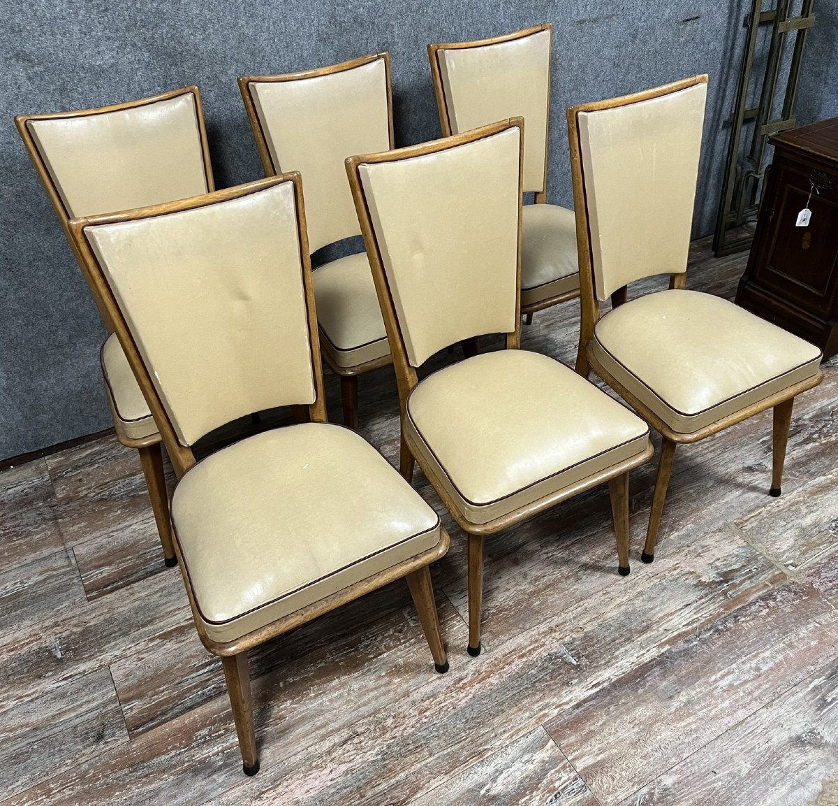 Series Of 6 Vintage Chairs From The 1970s In Light Wood  -photo-2