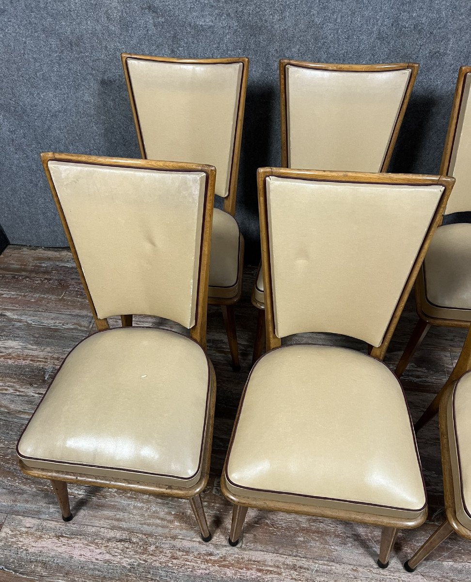 Series Of 6 Vintage Chairs From The 1970s In Light Wood  -photo-4