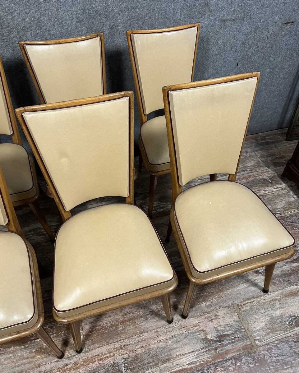 Series Of 6 Vintage Chairs From The 1970s In Light Wood  -photo-5