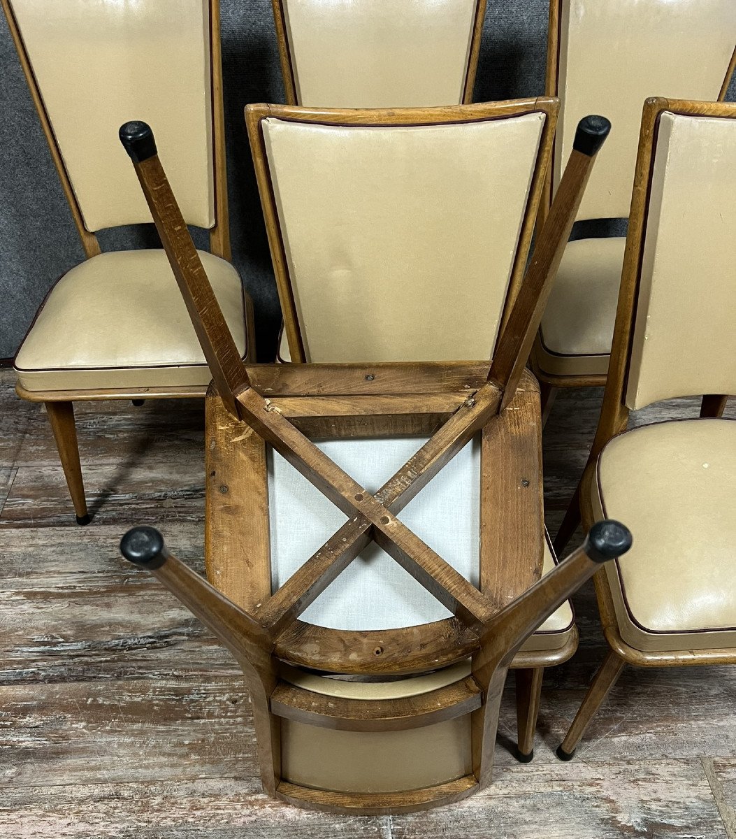 Series Of 6 Vintage Chairs From The 1970s In Light Wood  -photo-6