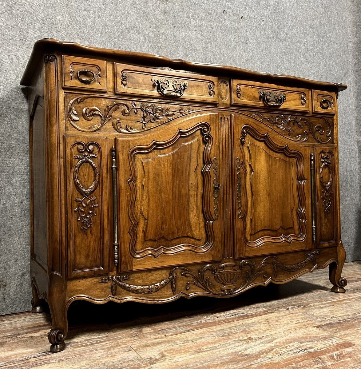 Louis XV Provençal Buffet In Solid Walnut-photo-2