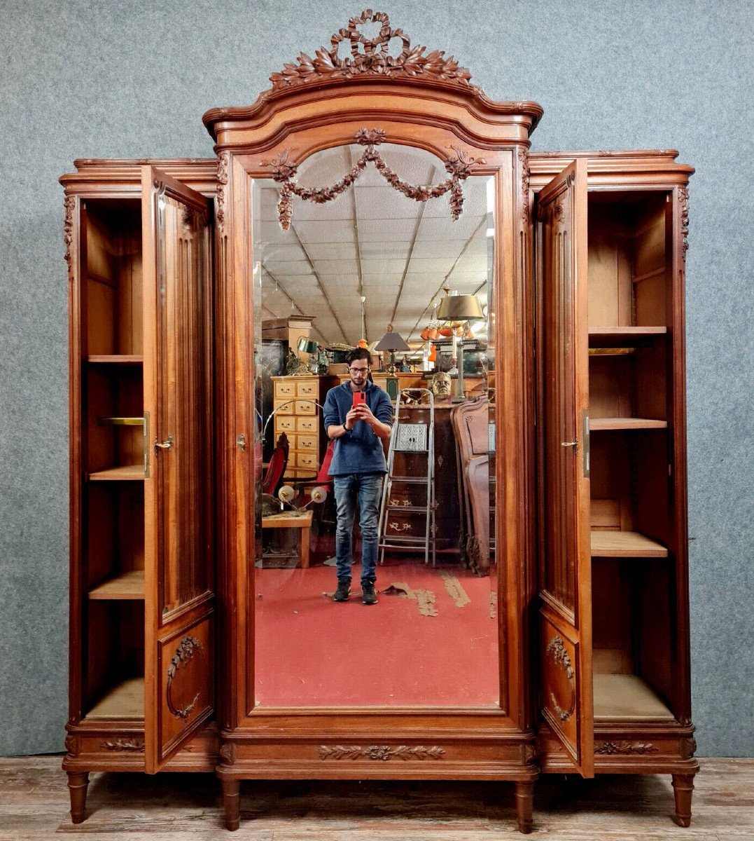 Importante Bibliothèque Louis XVI à Ressaut En Acajou -photo-5