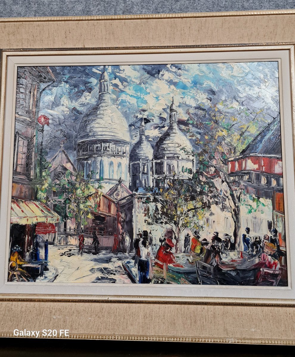 Henri Moreillon XXeme / tableau Place Du Tertre, Montmartre Paris-photo-5