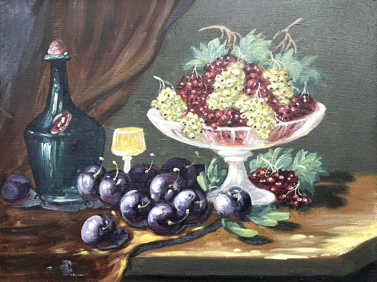 J Chatelin: Oil On Canvas Representation Of A Still Life With Fruits -photo-4