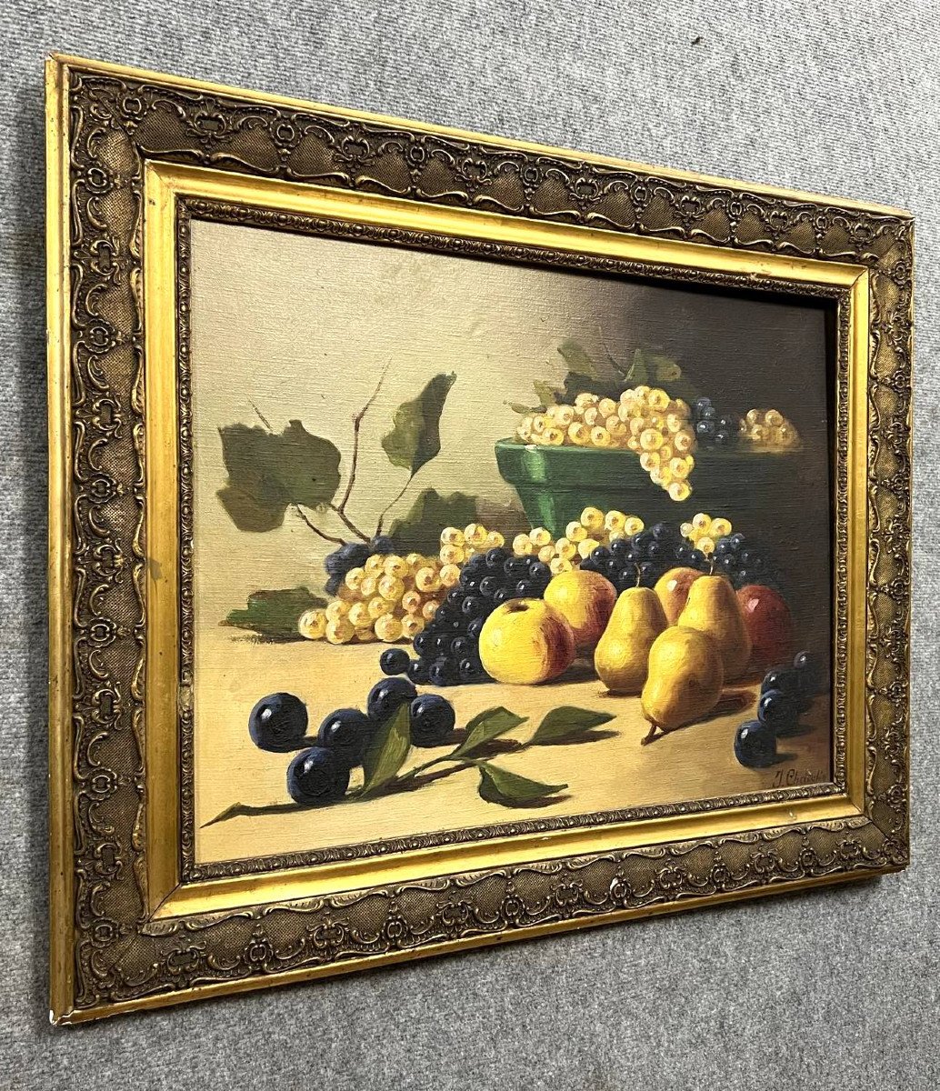 J Chatelin: Oil On Canvas Representation Of A Still Life With Fruits (b)-photo-1