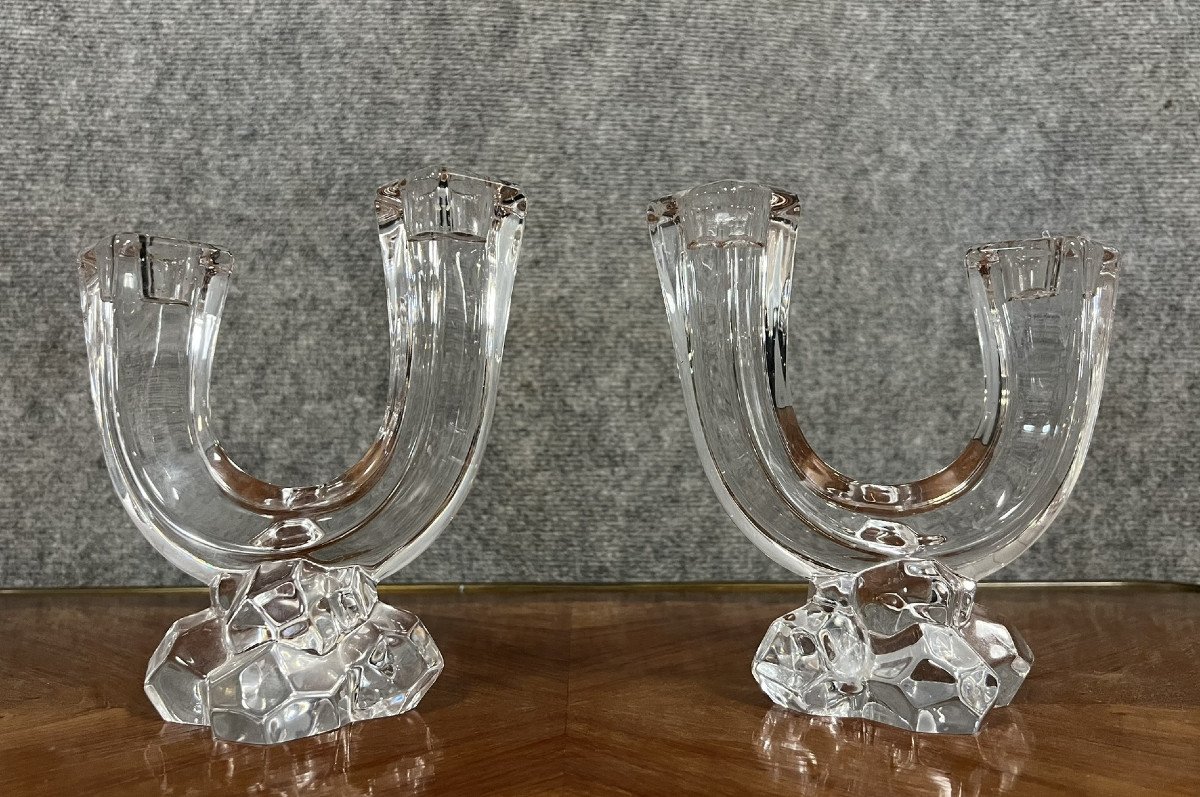 Vannes France: Pair Of Double Crystal Candlesticks Circa 70's  