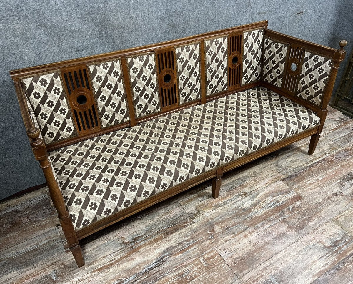 Bench In Walnut Louis XVI / Directoire Style Late 19th Century-photo-1