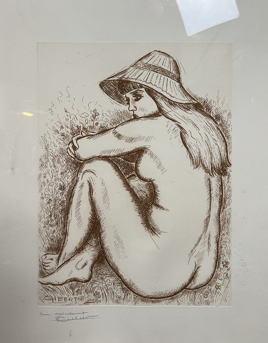 Lucien Gibert (1904-1988) : Dessin Sanguine Vers 1940 "nue Au Chapeau" -photo-3