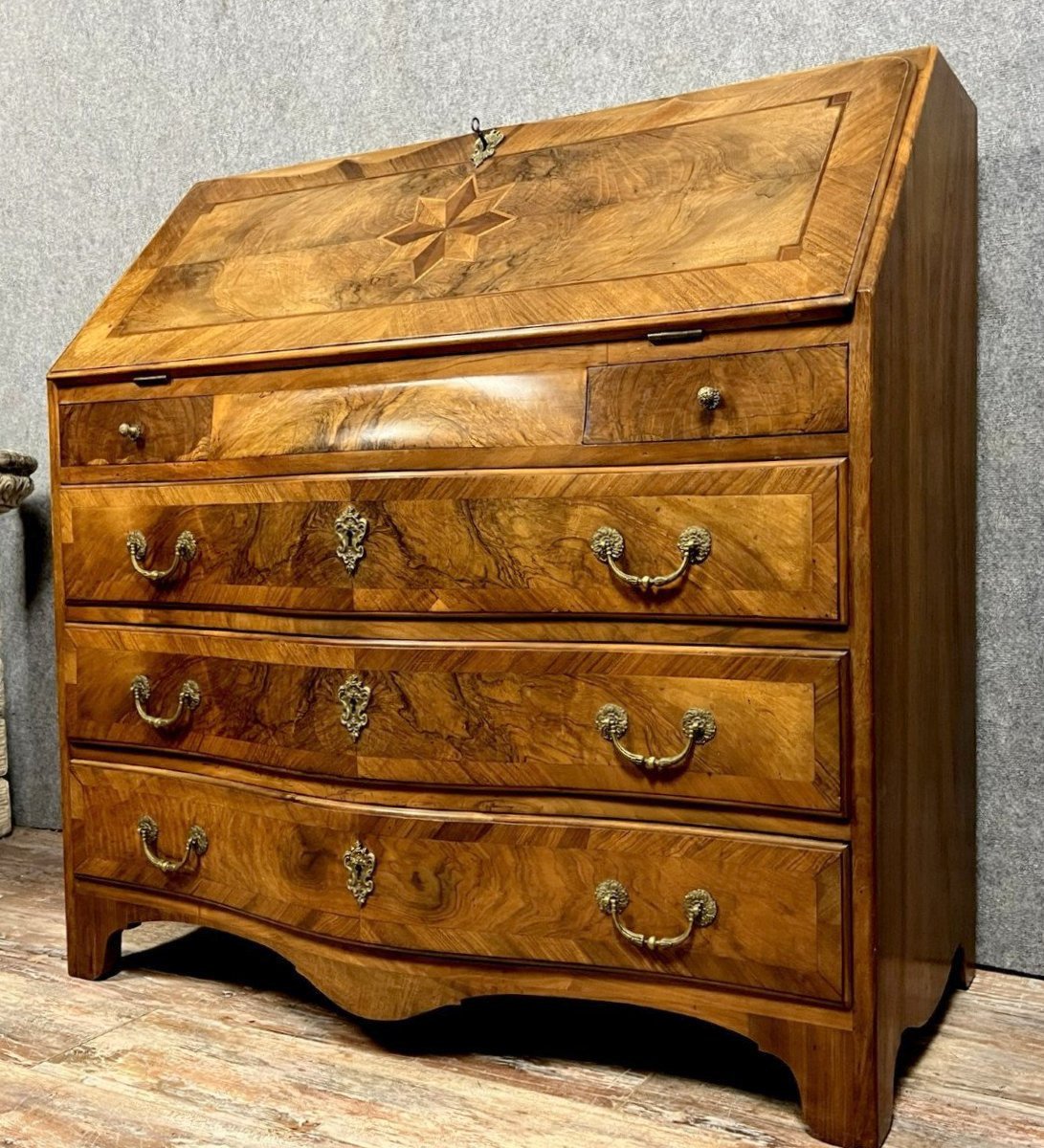 Curved Scriban Commode Louis XV Period In Burl And Marquetry -photo-2