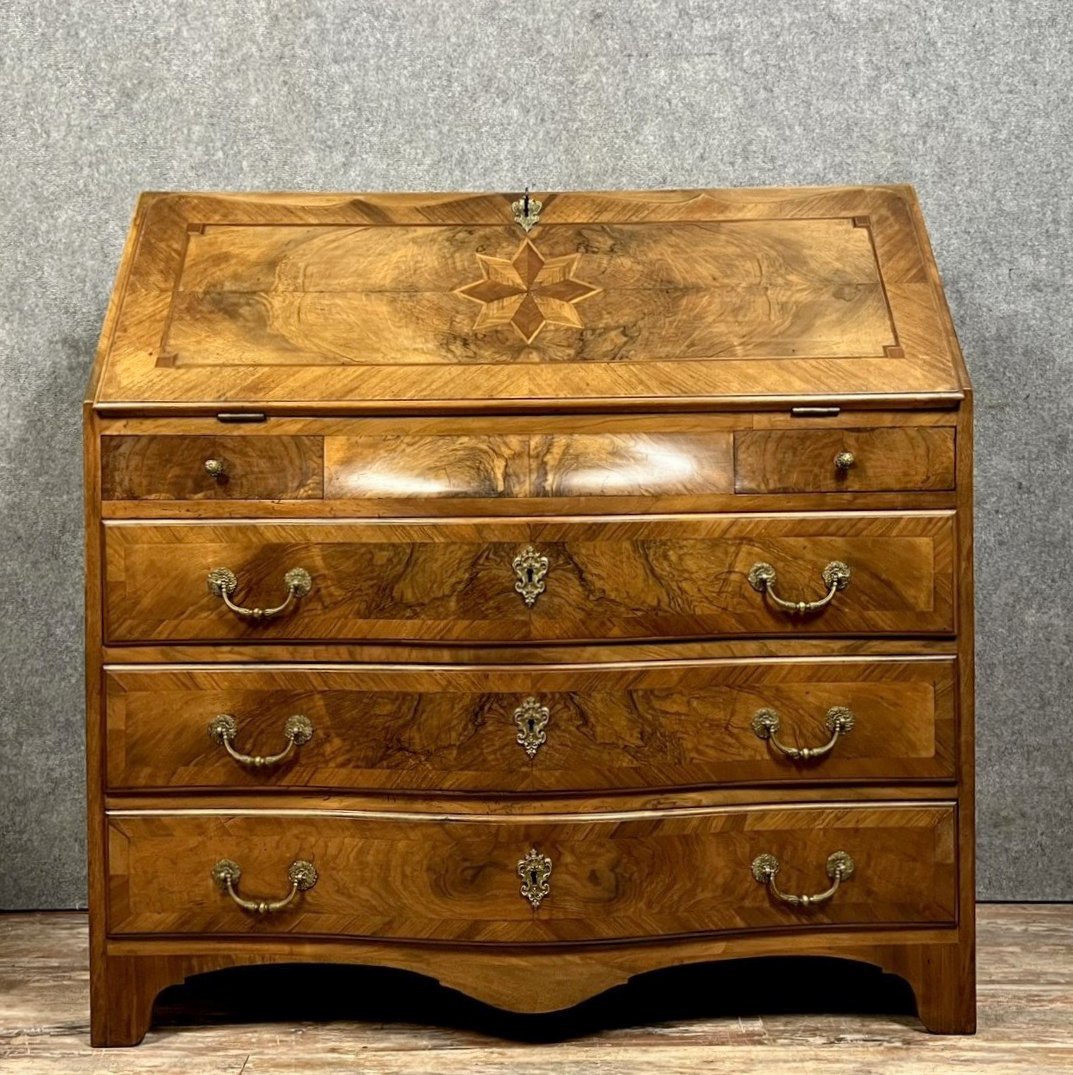 Curved Scriban Commode Louis XV Period In Burl And Marquetry -photo-7