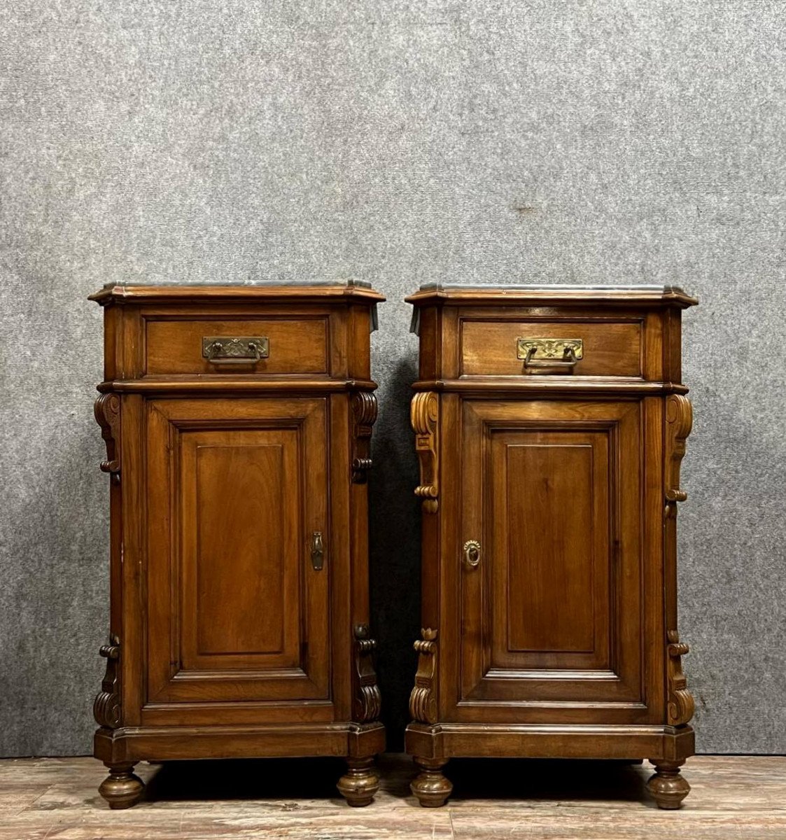 Pair Of Nightstands Or Bedside Tables Napoleon III Period In Walnut 