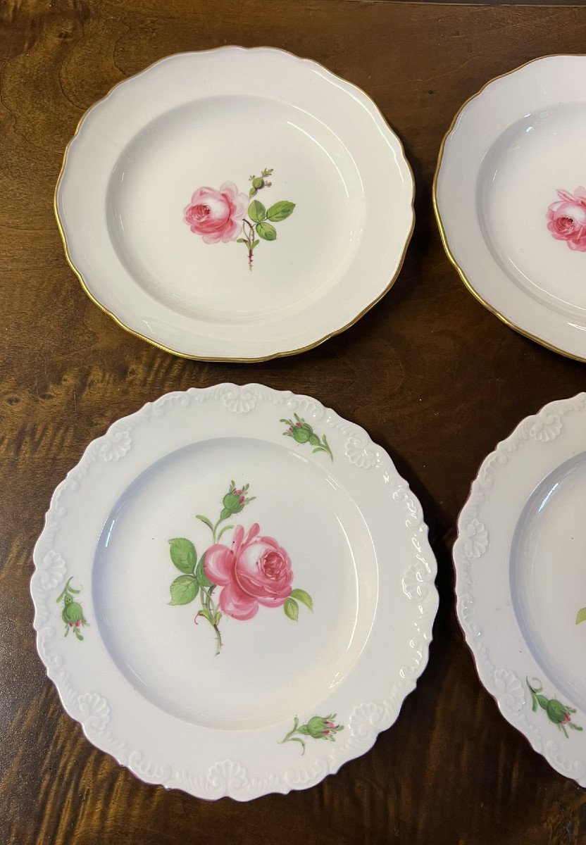 Meissen : Série De 4 Assiettes En Porcelaine Modèle Aux Roses -photo-4