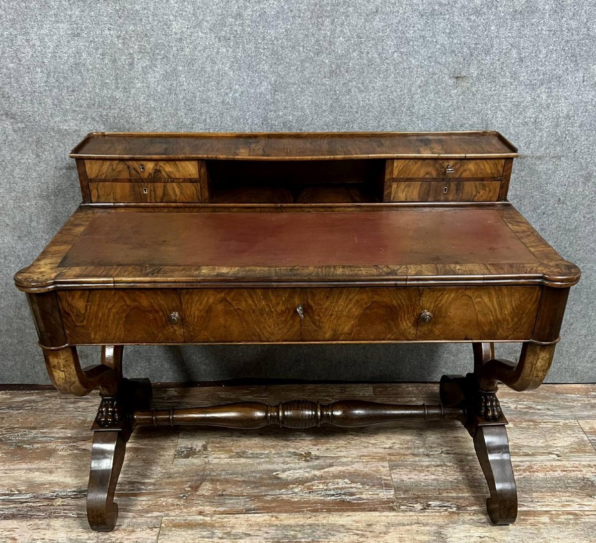 Desk With Tiered Curule Base Empire Period In Mahogany -photo-1