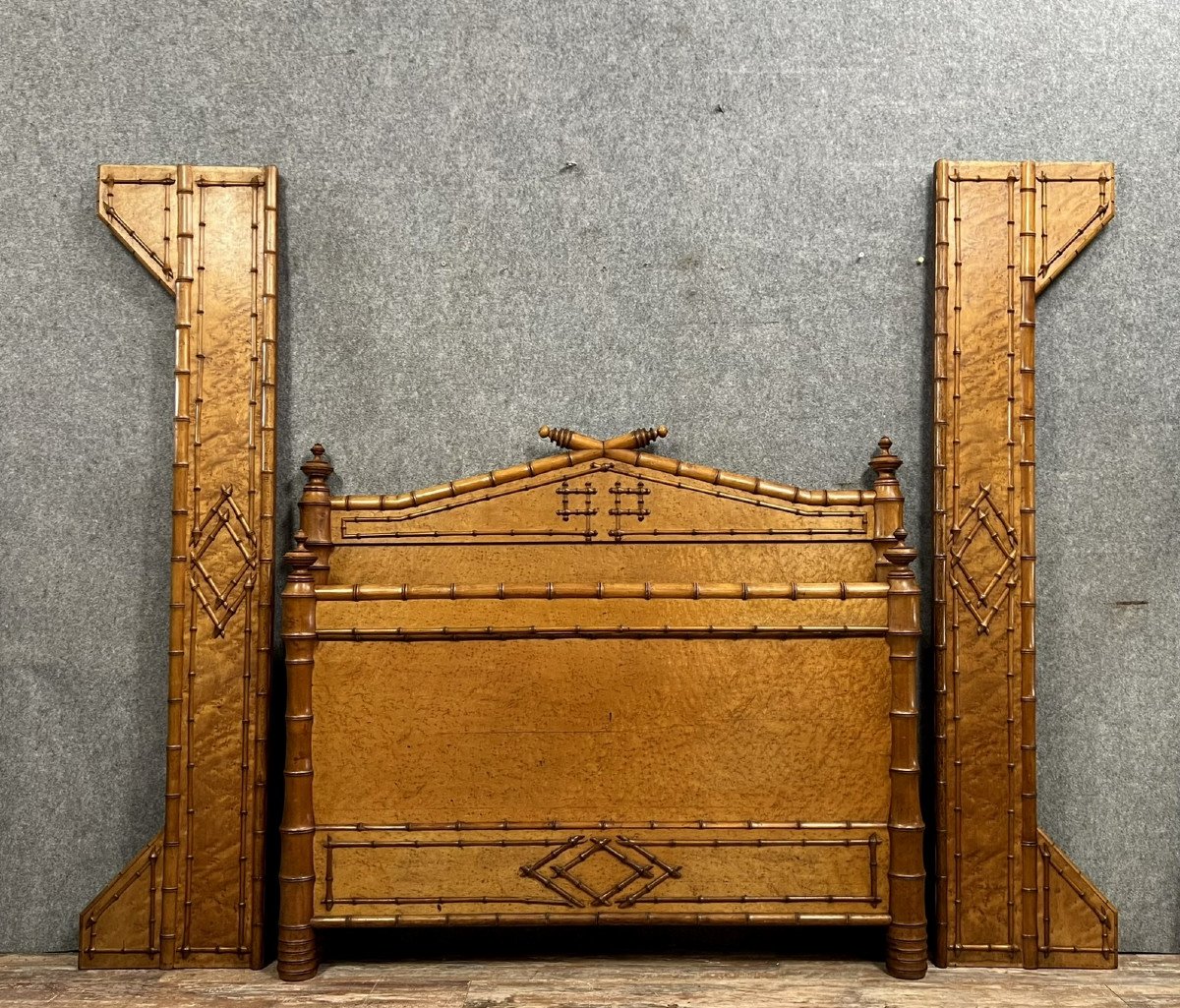  Gouffe Stamped Bed Napoleon III Period In Maple And Walnut Bamboo Style 