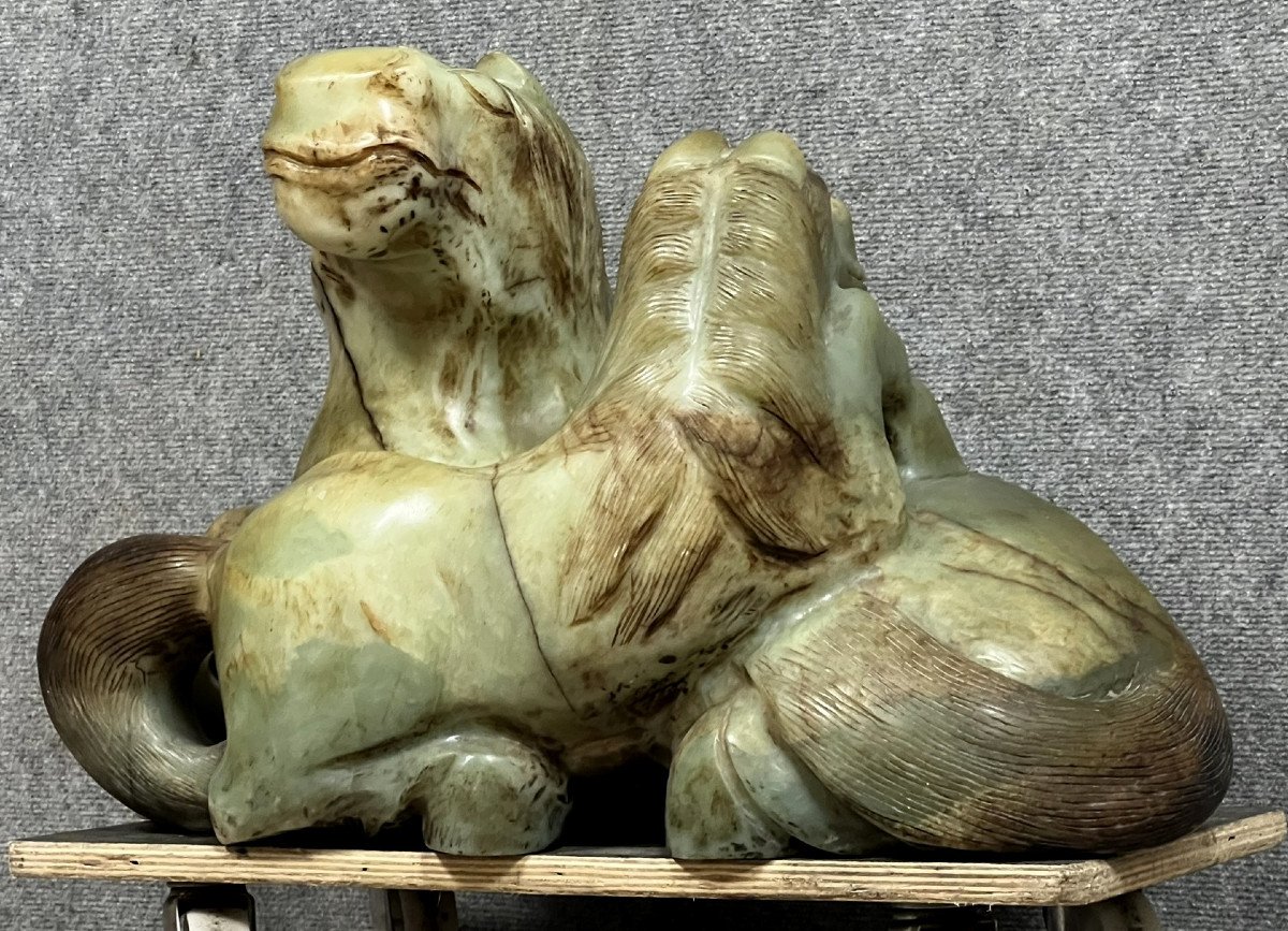 19th Century China: Monumental Jade Sculpture Depicting Two Horses Lying At Rest / 70kg-photo-3