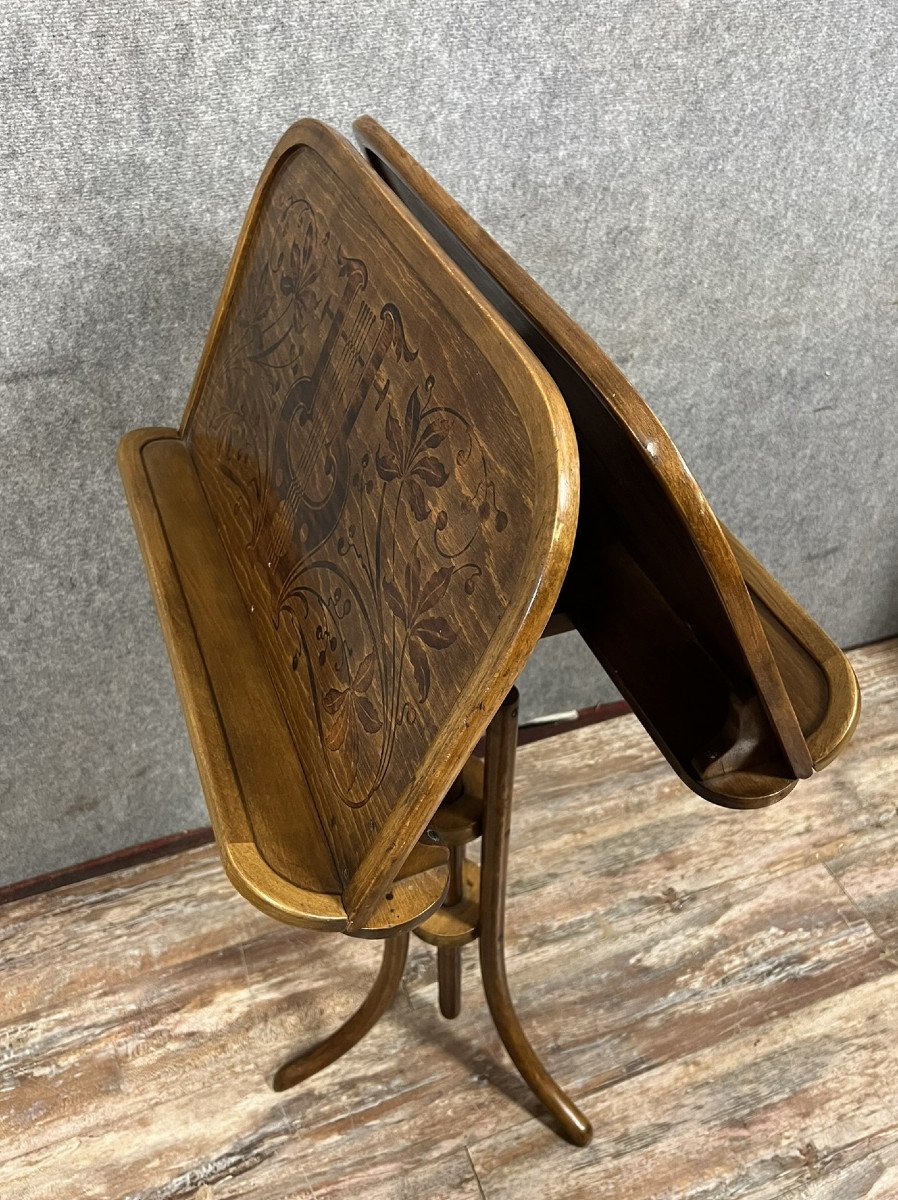 Thonet : Rare Pupitre à Musique Double Similaire Au Modèle N°11862 En Bois Courbé-photo-7