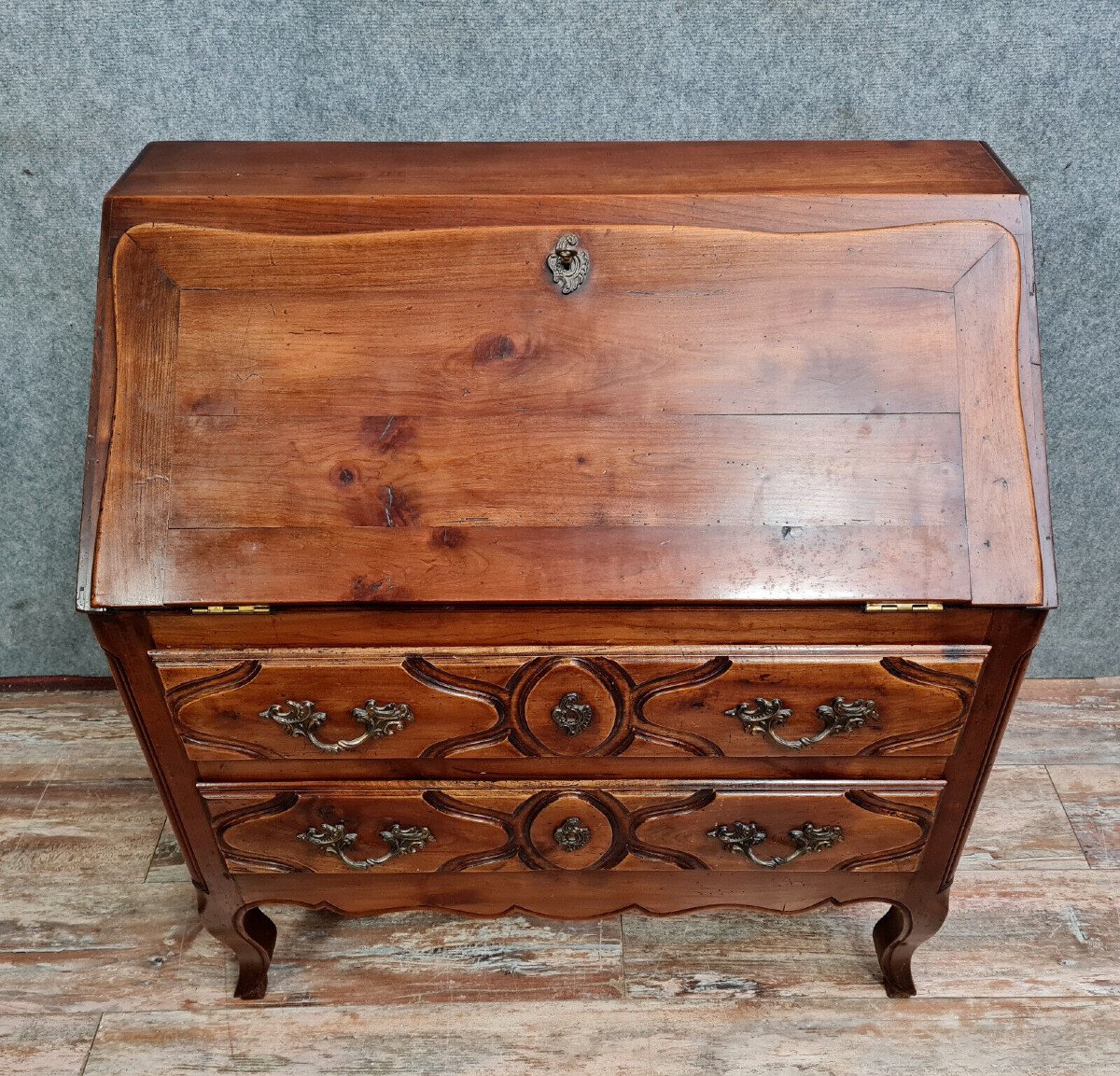 Commode Bureau Style Louis XV En Noyer Massif -photo-1