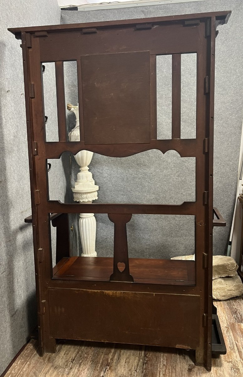 Important Coat Rack Function As A Bench Chest Art Nouveau Period In Mahogany -photo-6