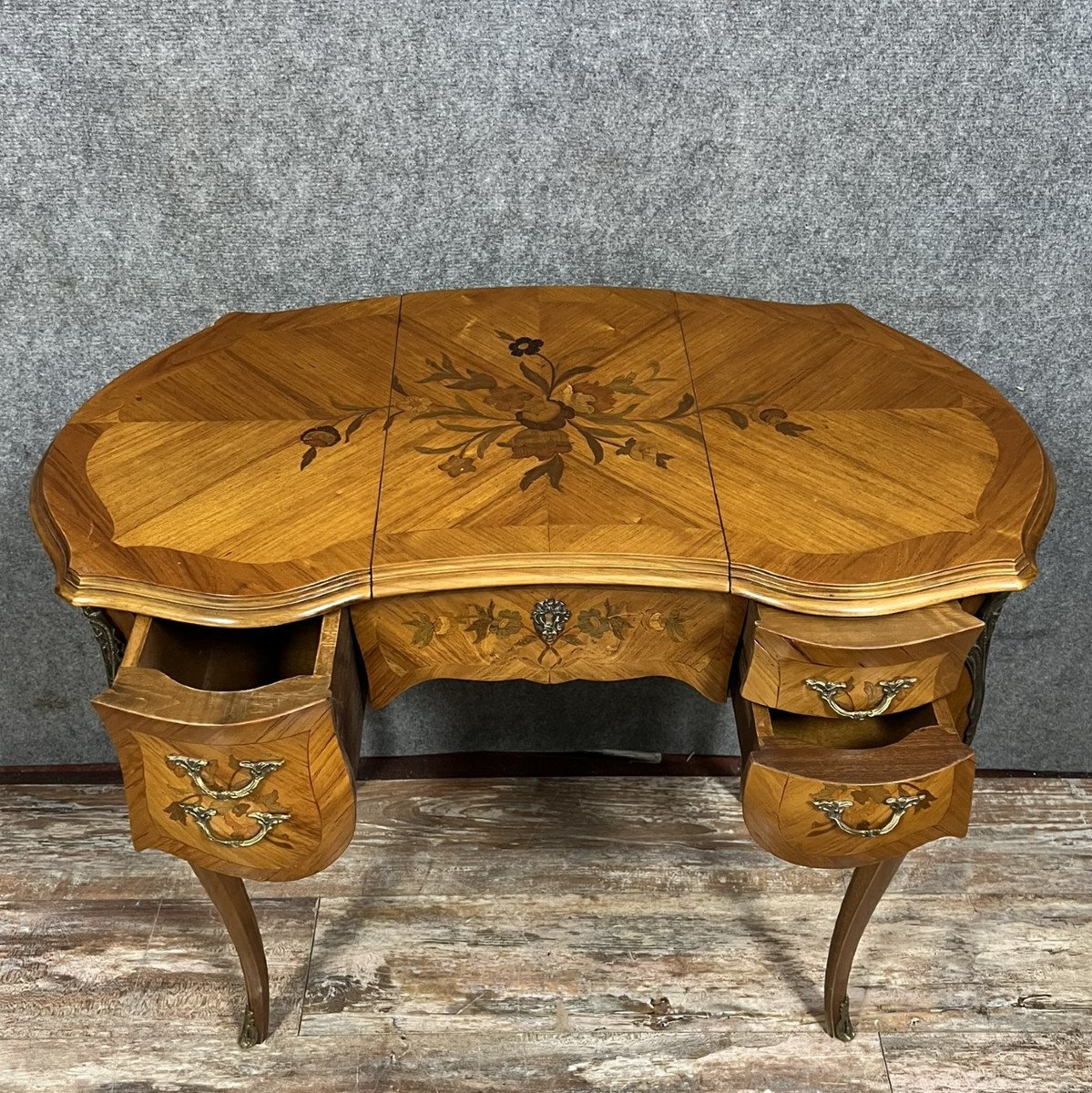 Louis XV Style Dressing Table In “kidney” Shape, In Rosewood And Marquetry-photo-4