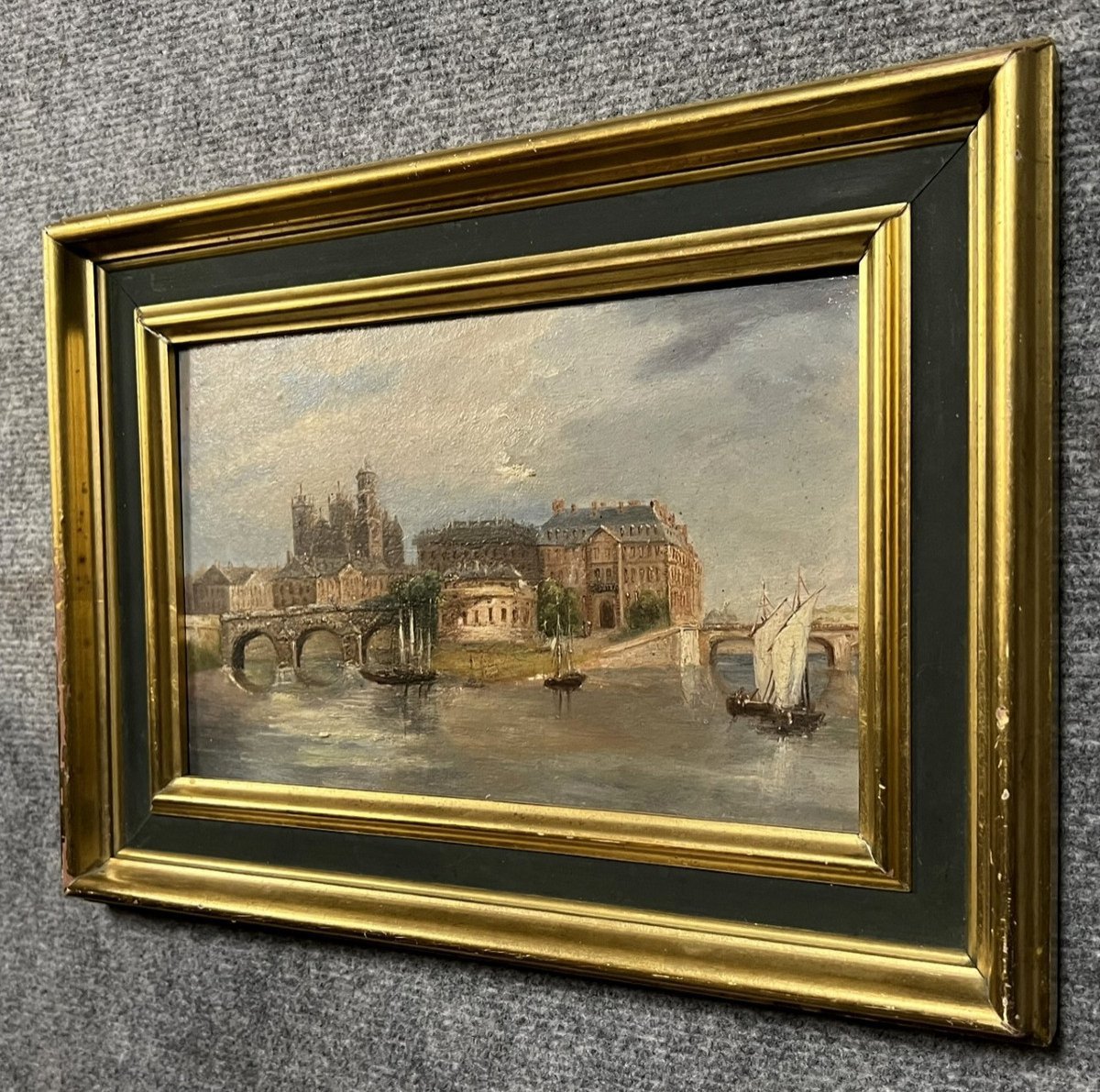19th Century French School: Oil On Panel "view Of Paris From The Seine"-photo-2