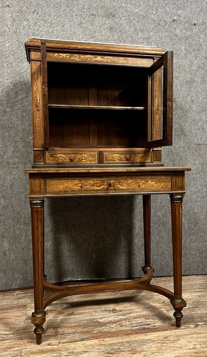 Louis XVI Style Showcase Desk In Precious Wood Marquetry -photo-3