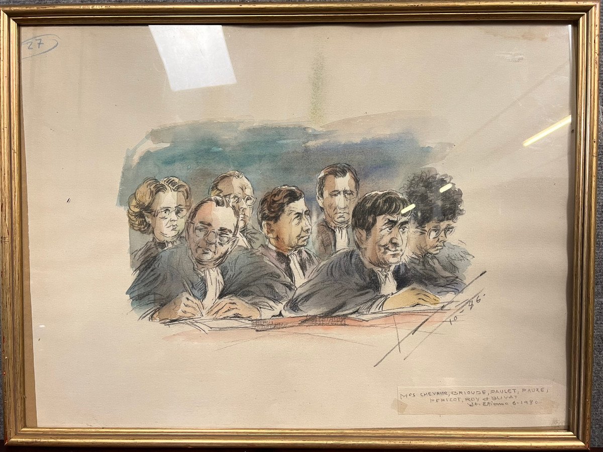 Watercolor Drawing Representing The Magistrates Of A Trial  -photo-3