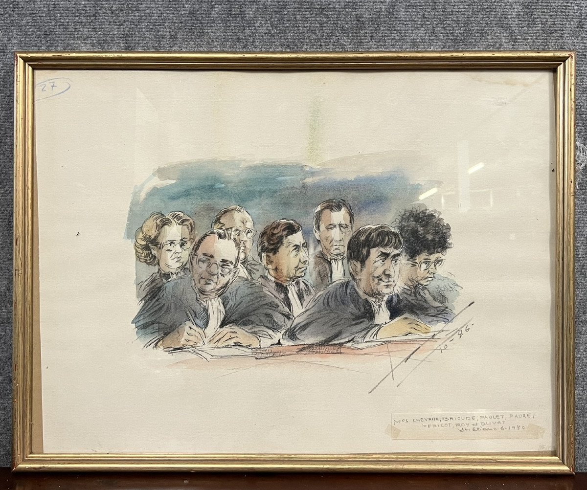 Watercolor Drawing Representing The Magistrates Of A Trial  