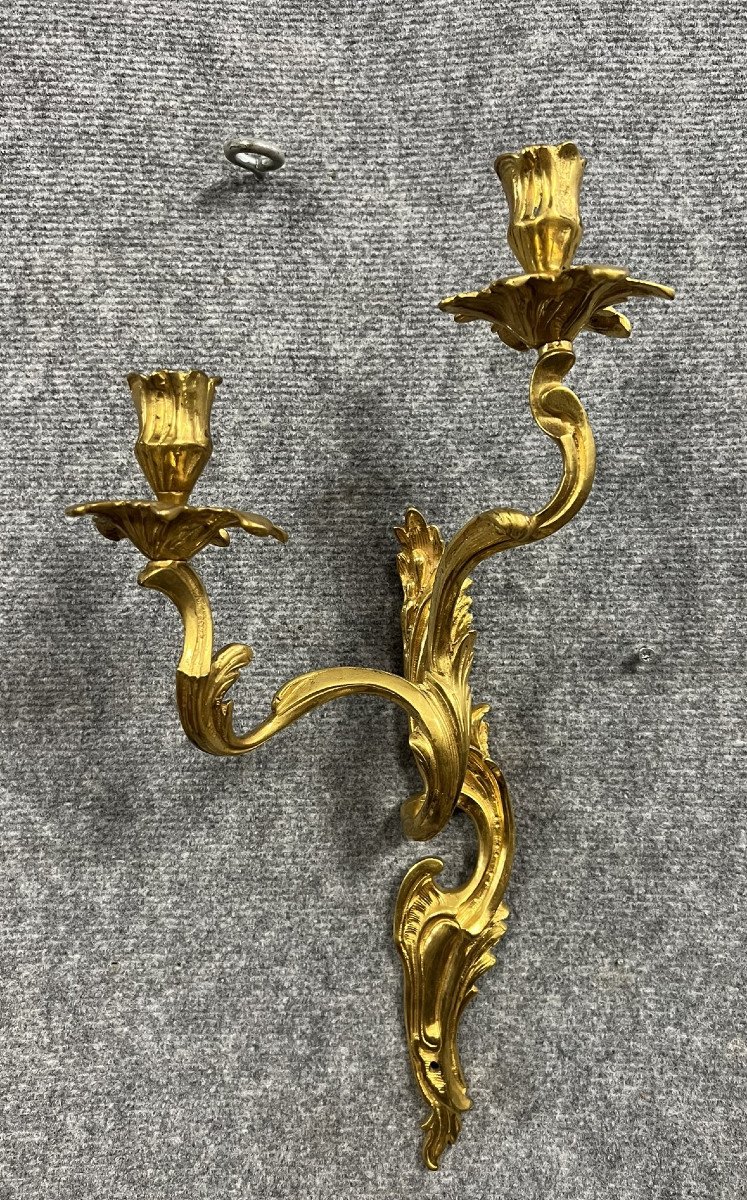 Pair Of Louis XV Style Sconces In Bronze, With Two Candle Arms  -photo-3