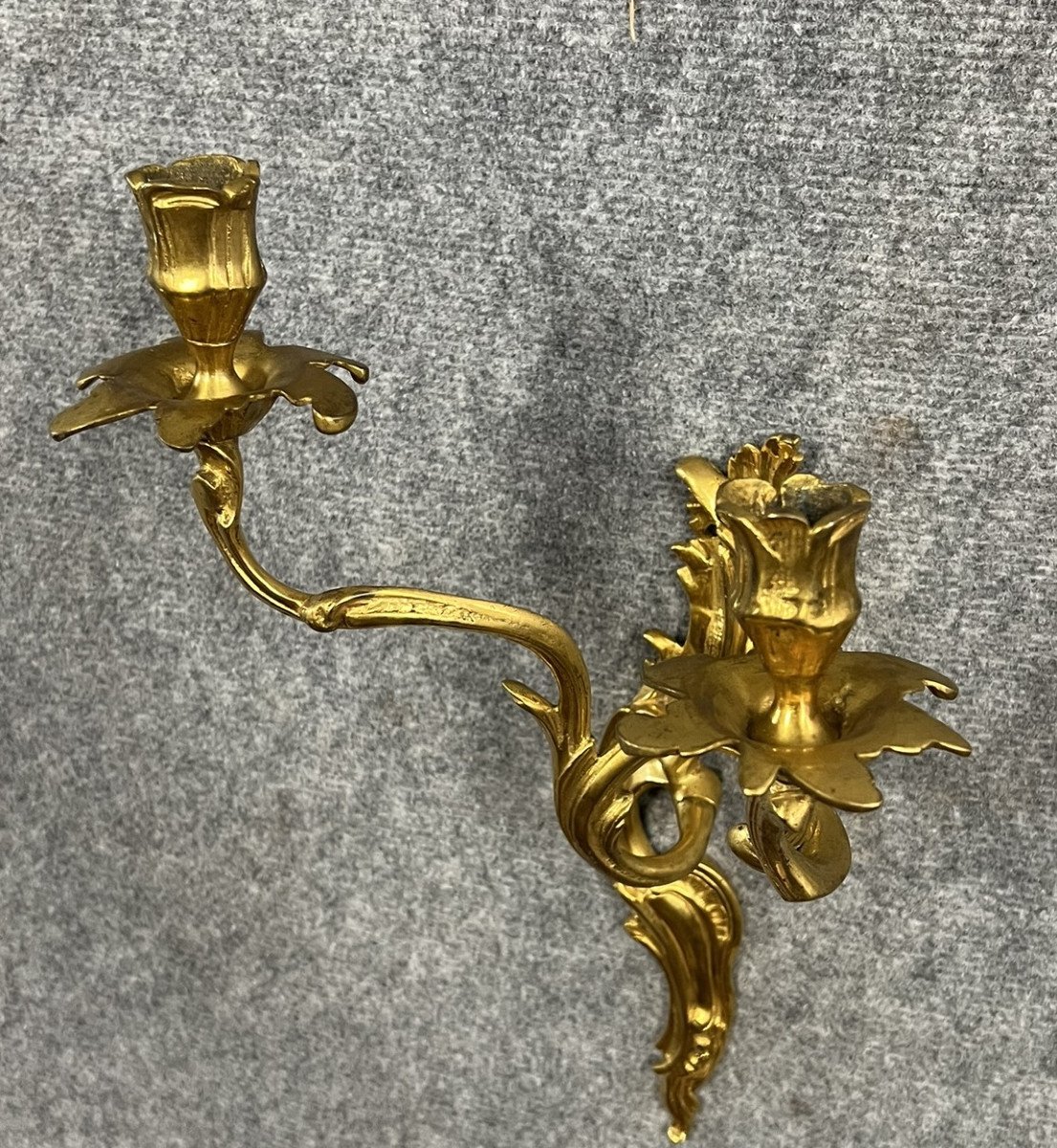 Pair Of Louis XV Style Sconces In Bronze, With Two Candle Arms  -photo-4