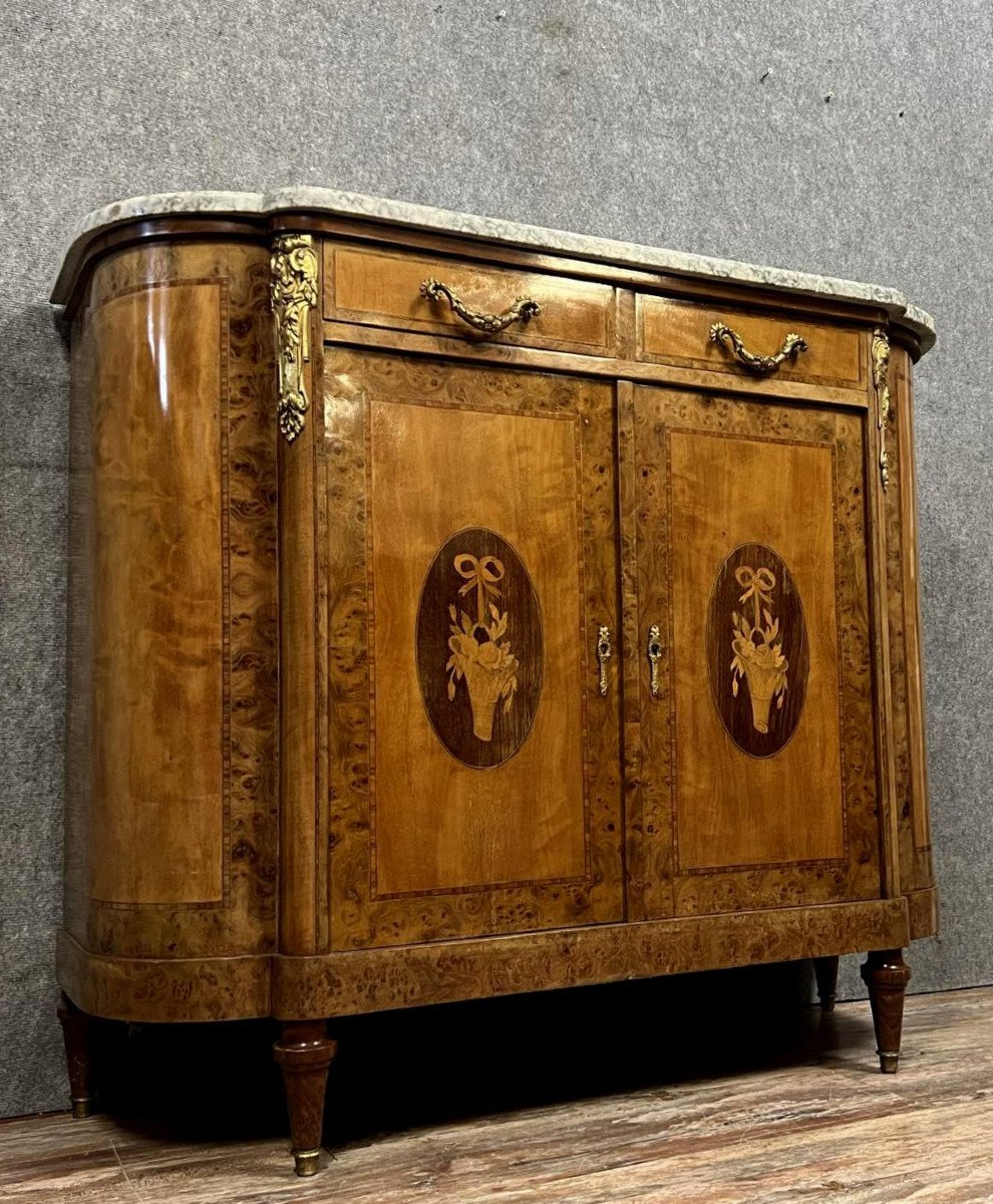 Buffet Style Louis XVI De Forme Demi-lune En Marqueterie -photo-2