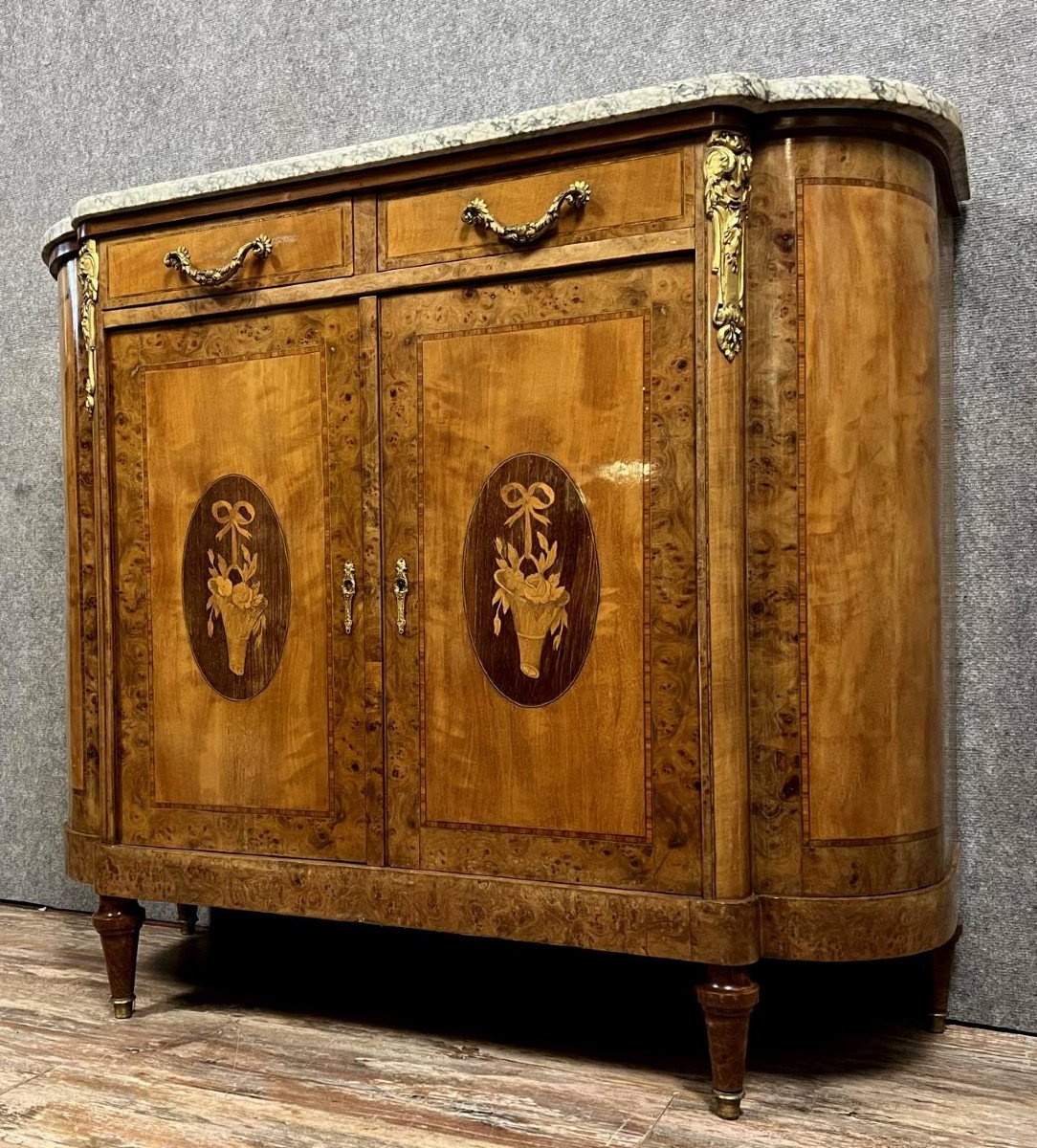 Louis XVI Style Buffet In Half-moon Shape In Marquetry -photo-3