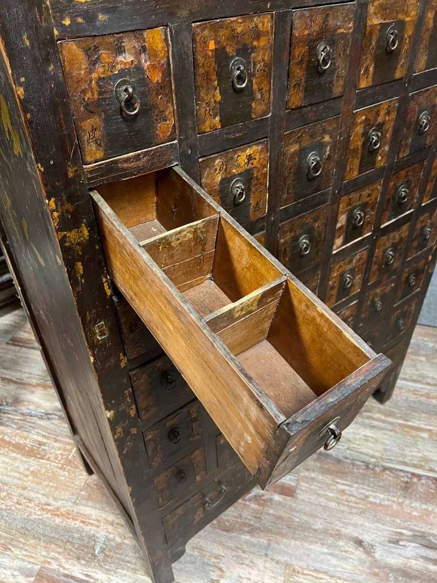 19th Century China: Rare Apothecary Furniture In Calligraphed Polychrome Wood  -photo-5