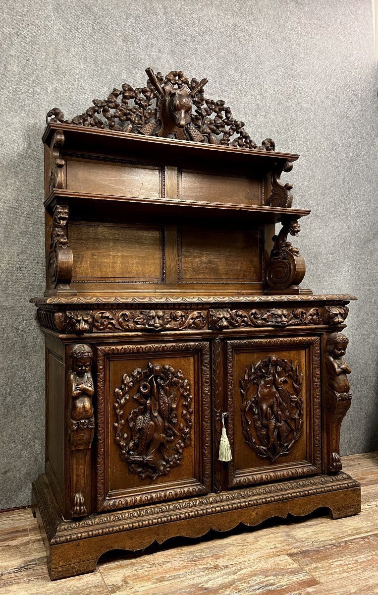 Renaissance Style Hunting Lodge Buffet In Carved Oak -photo-5