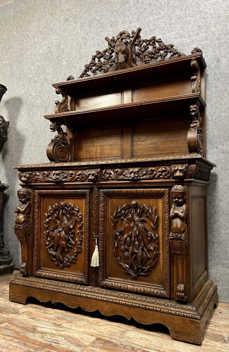 Renaissance Style Hunting Lodge Buffet In Carved Oak -photo-6