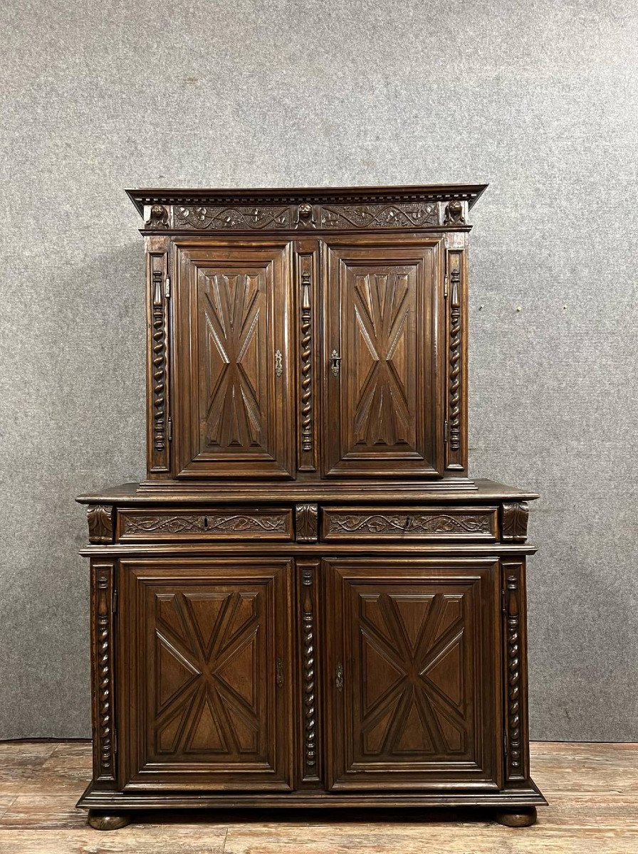 Louis XIII Period Carved Withdrawal Buffet In Solid Walnut 