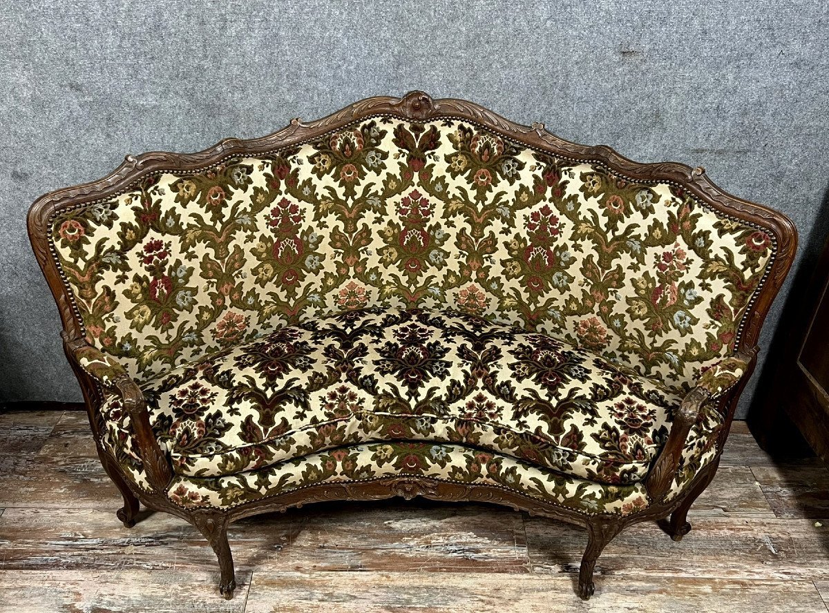 Rare Banquette d'Angle / Caqueteuse Style Louis XV En Bois Sculpté -photo-1