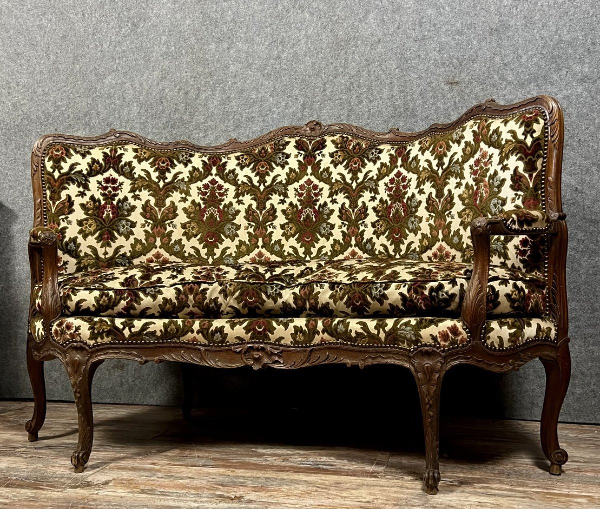 Rare Banquette d'Angle / Caqueteuse Style Louis XV En Bois Sculpté -photo-3