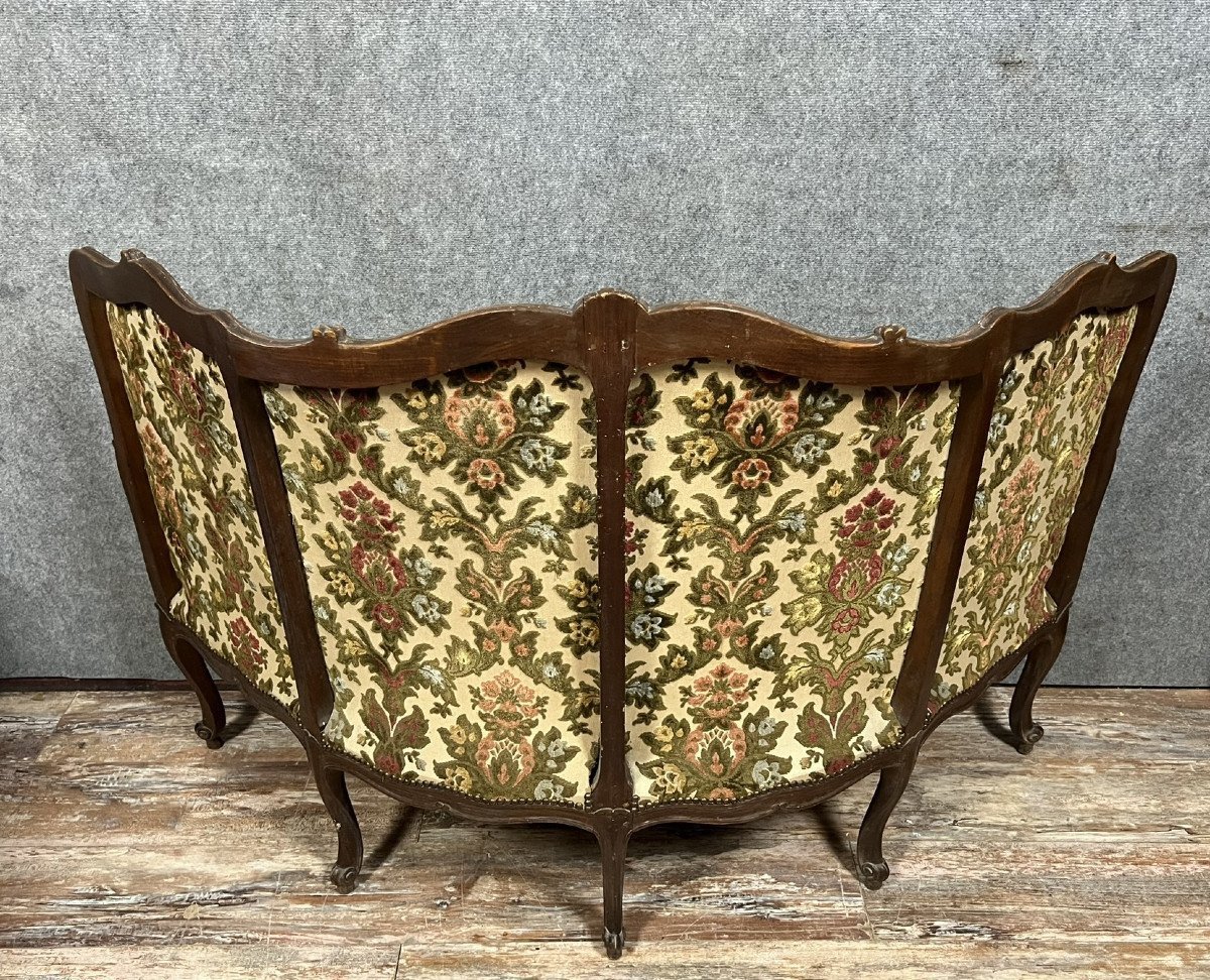 Rare Banquette d'Angle / Caqueteuse Style Louis XV En Bois Sculpté -photo-4