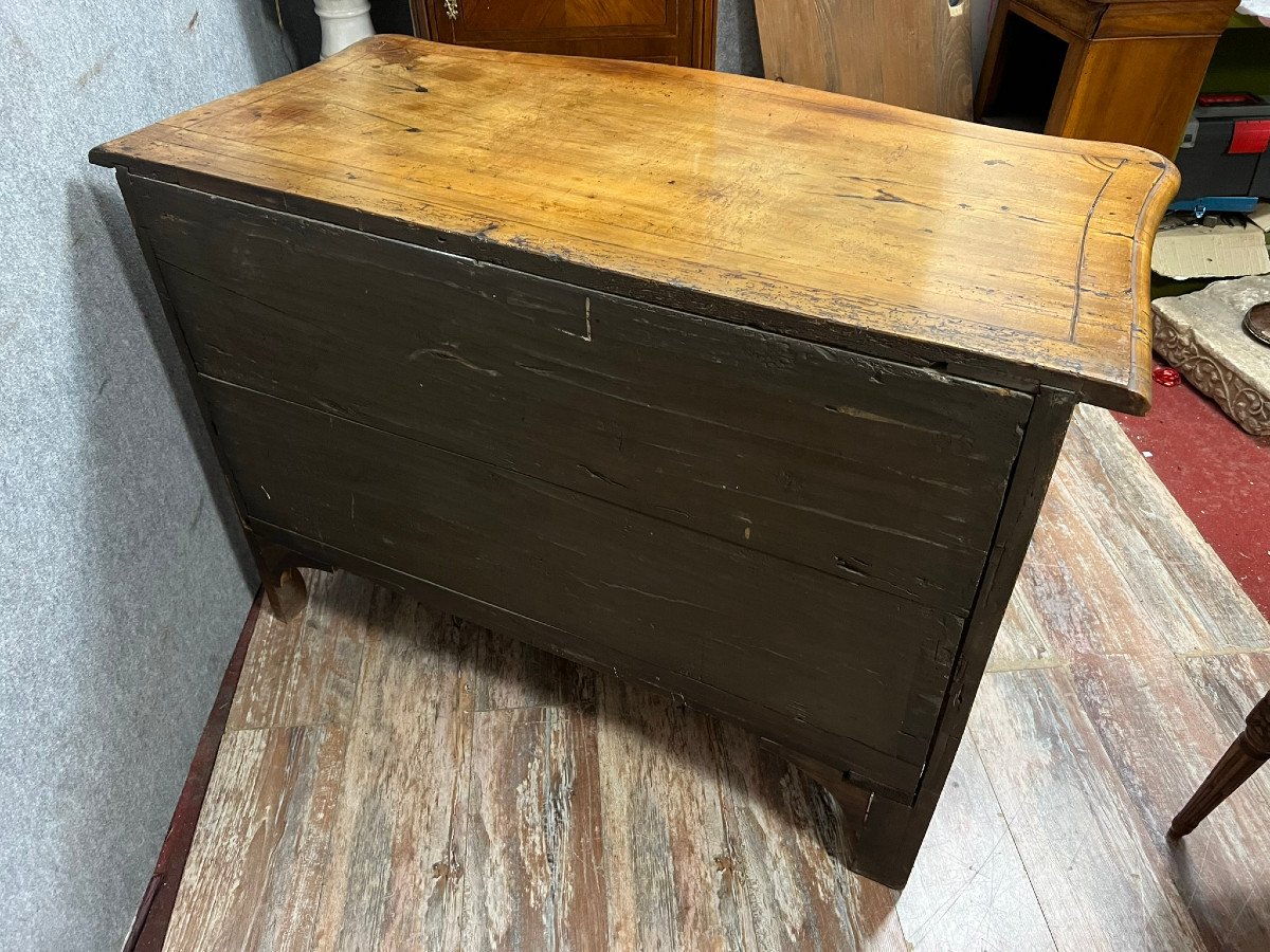 Curved Louis XV Period Commode In Elm And Marquetry Fillets -photo-5