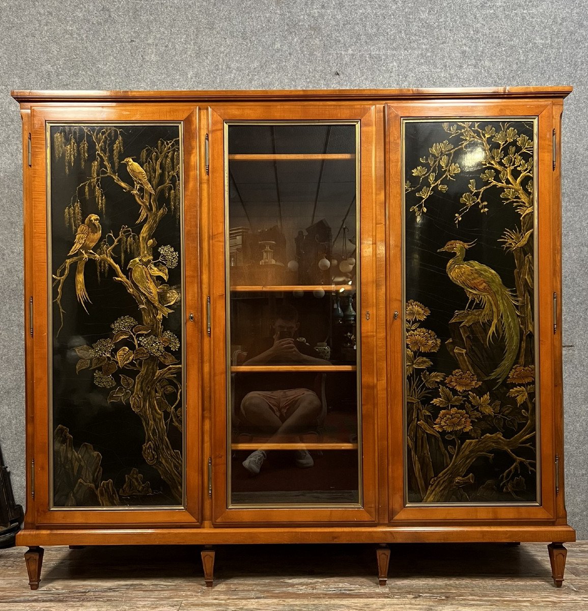 Louis XVI Style Chinese Lacquer Bookcase 