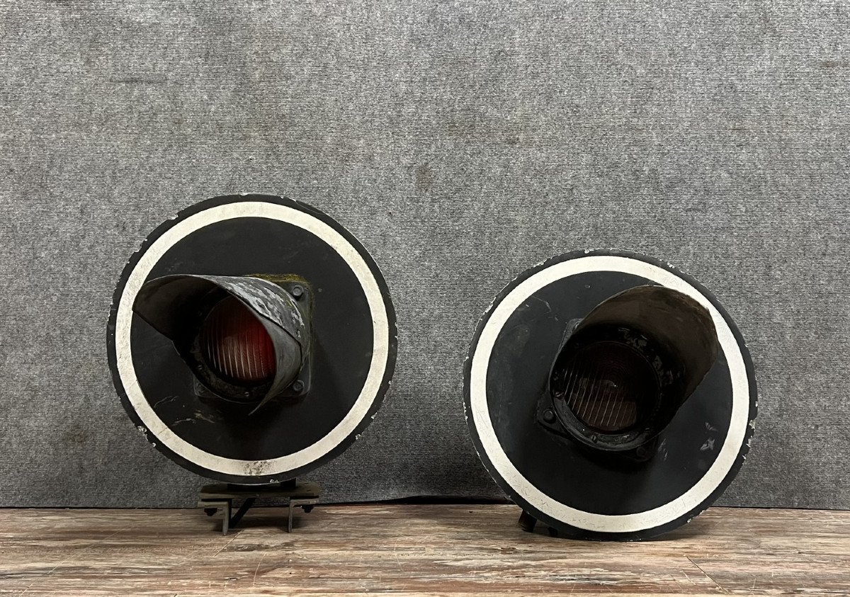 Rare Pair Of Vintage Sncf Signal Lights -photo-2