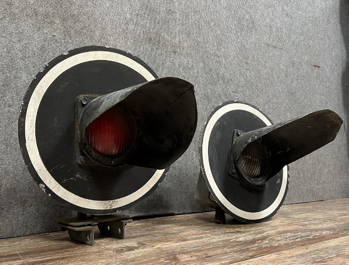 Rare Pair Of Vintage Sncf Signal Lights 