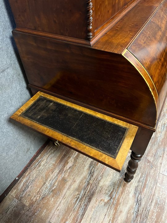 Important Louis Philippe Period Cylinder Desk / Restoration In Speckled Mahogany -photo-6