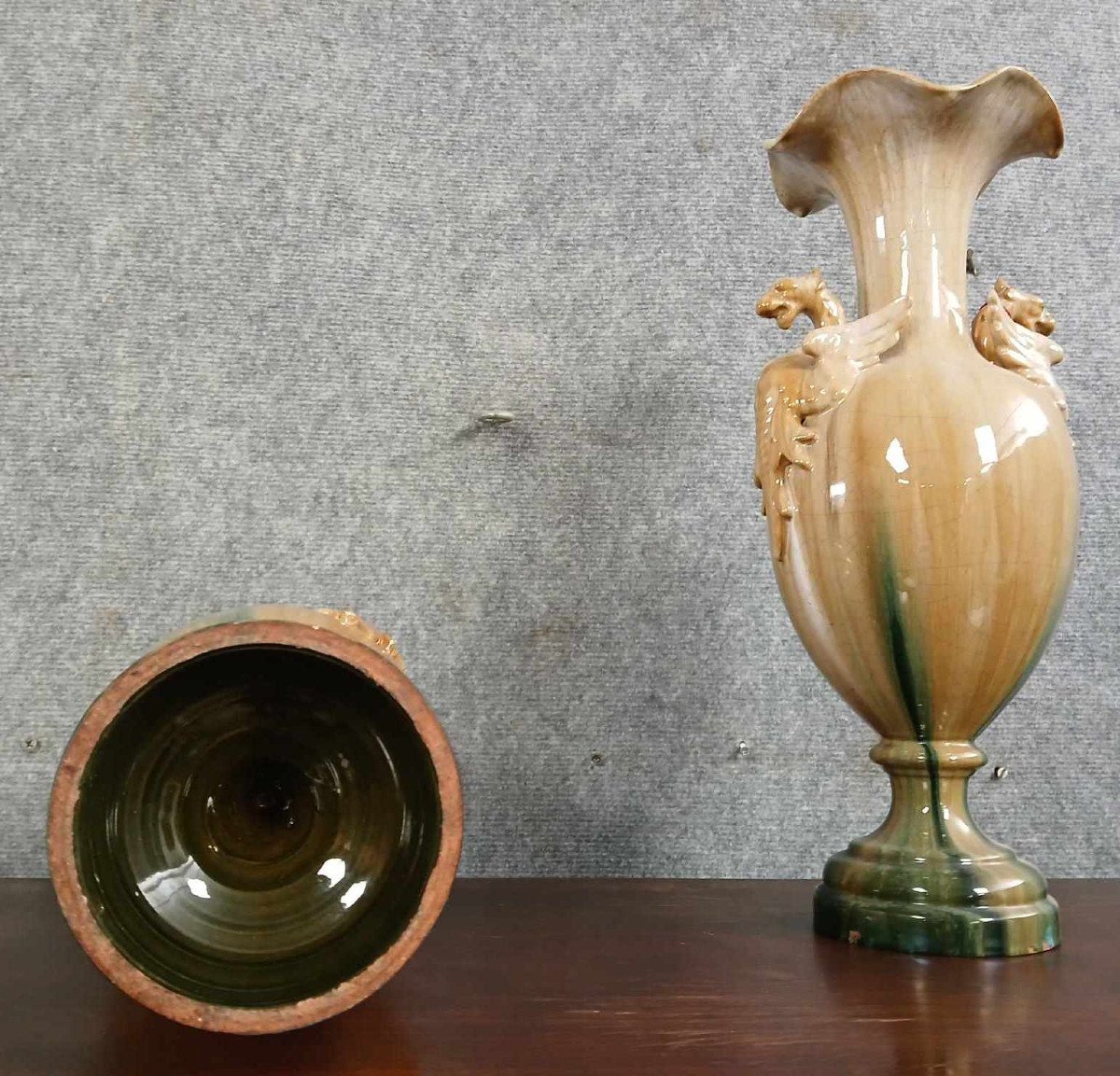  Delphin Massier (1836-1907) (after): Pair Of Large Baluster-shaped Earthenware Vases  -photo-1